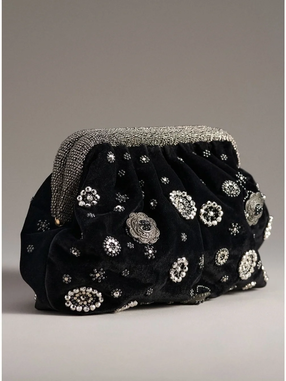 Anthropologie Studded Embellished Velvet Clutch